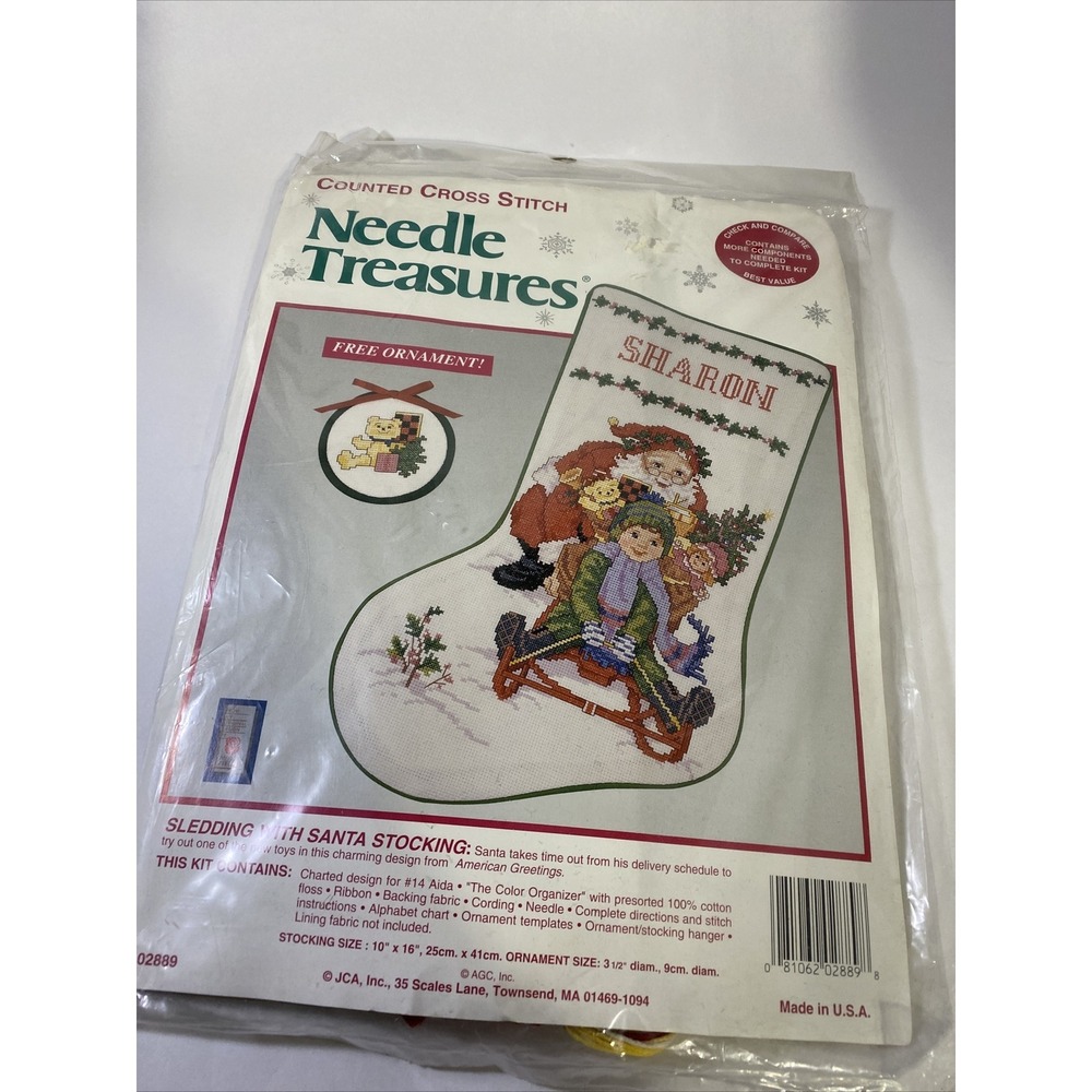 Needle Treasures Sledding with Santa Counted Cross Stitch Stocking Kit 02889 New